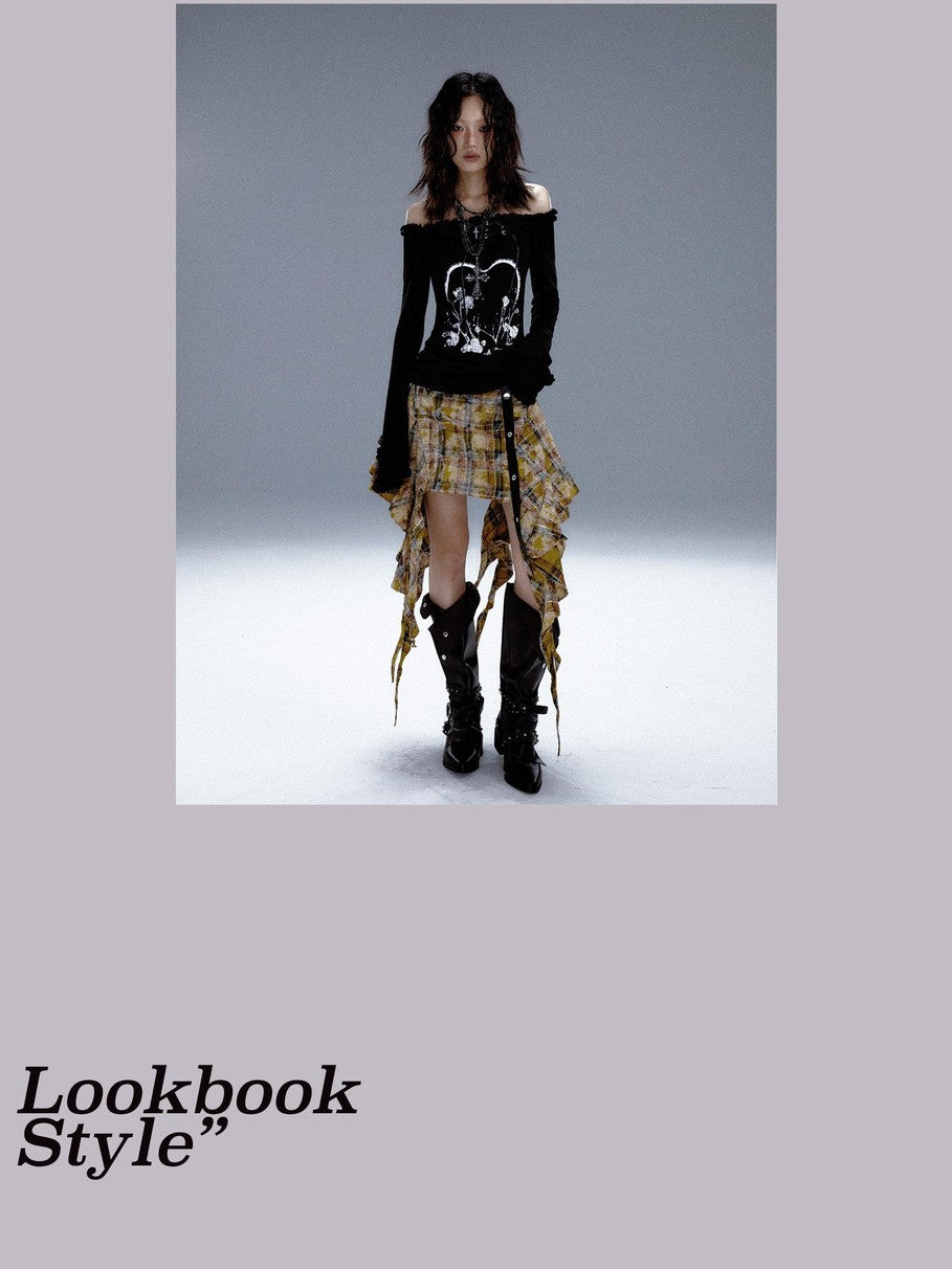 Frustration Garden Vintage Printed Bell Sleeve Hooded Asymmetric Women&