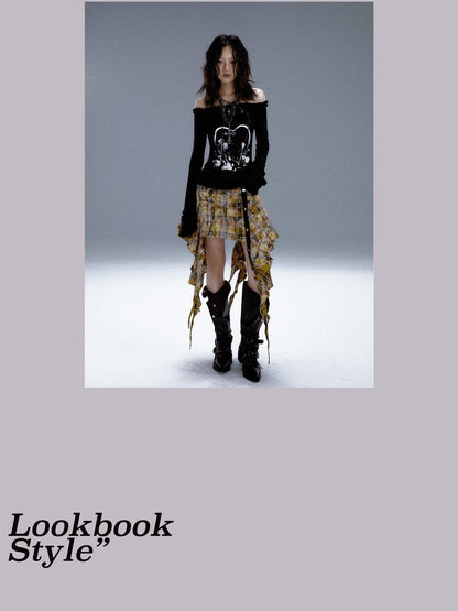 Frustration Garden Vintage Printed Bell Sleeve Hooded Asymmetric Women&