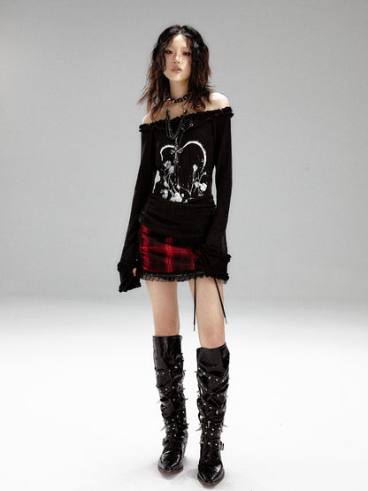 Frustration Garden Vintage Printed Bell Sleeve Hooded Asymmetric Women&