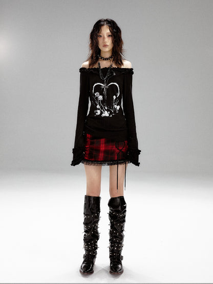 Frustration Garden Vintage Printed Bell Sleeve Hooded Asymmetric Women&