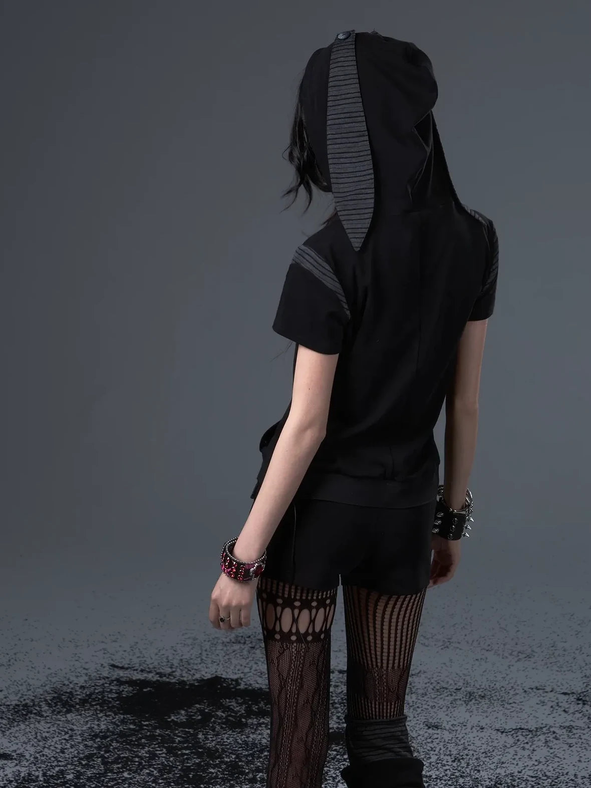 Frustration Garden Vintage Punk Star Striped Low Waist Knit Shorts