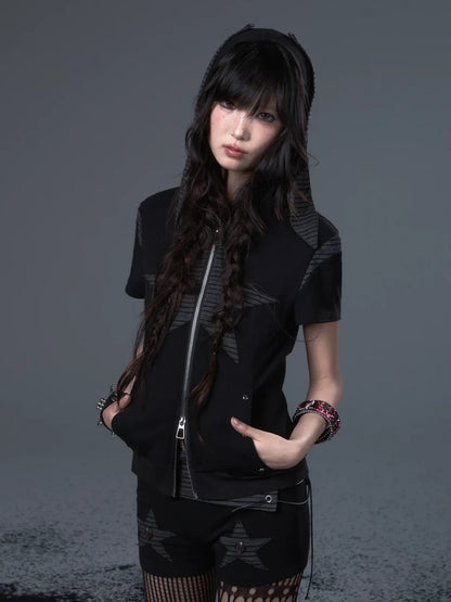 Frustration Garden Vintage Punk Star Striped Low Waist Knit Shorts