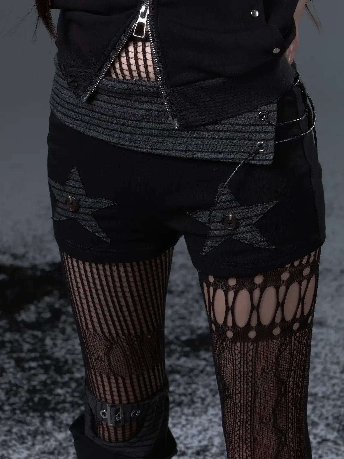 Frustration Garden Vintage Punk Star Striped Low Waist Knit Shorts