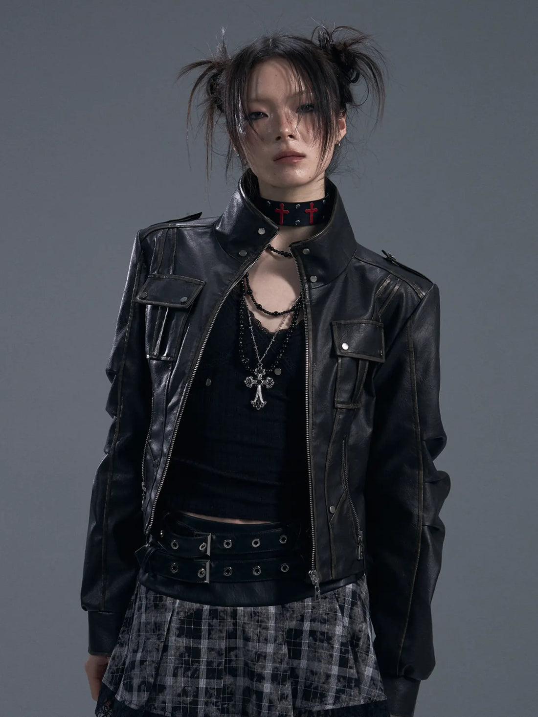 Frustration Garden Vintage Punk Two Tone Distressed Biker Jacket