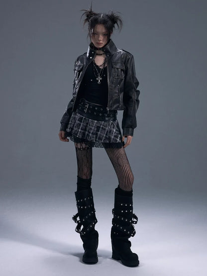 Frustration Garden Vintage Punk Two Tone Distressed Biker Jacket