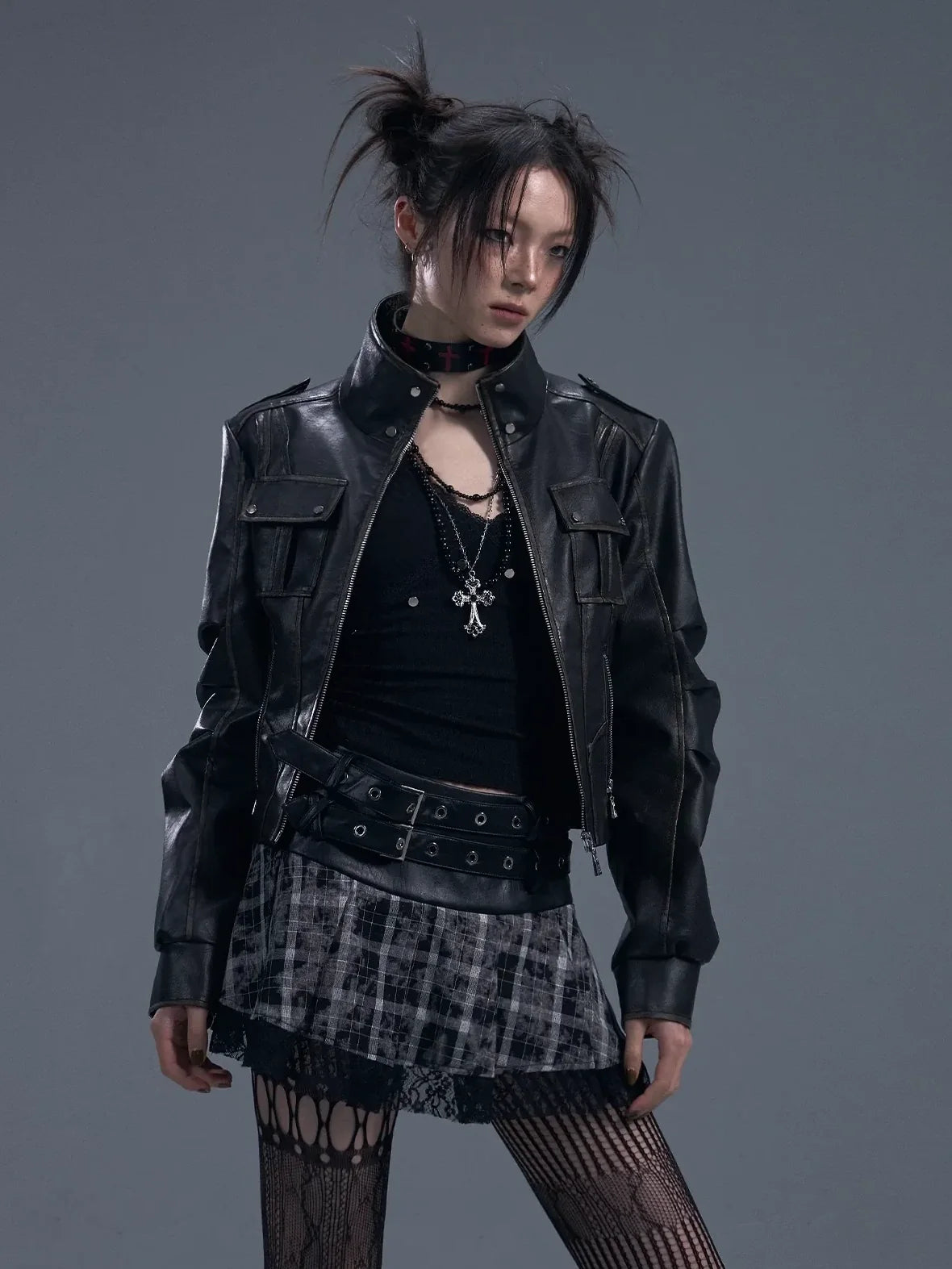 Frustration Garden Vintage Punk Two Tone Distressed Biker Jacket