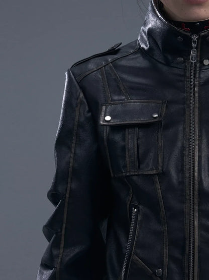 Frustration Garden Vintage Punk Two Tone Distressed Biker Jacket