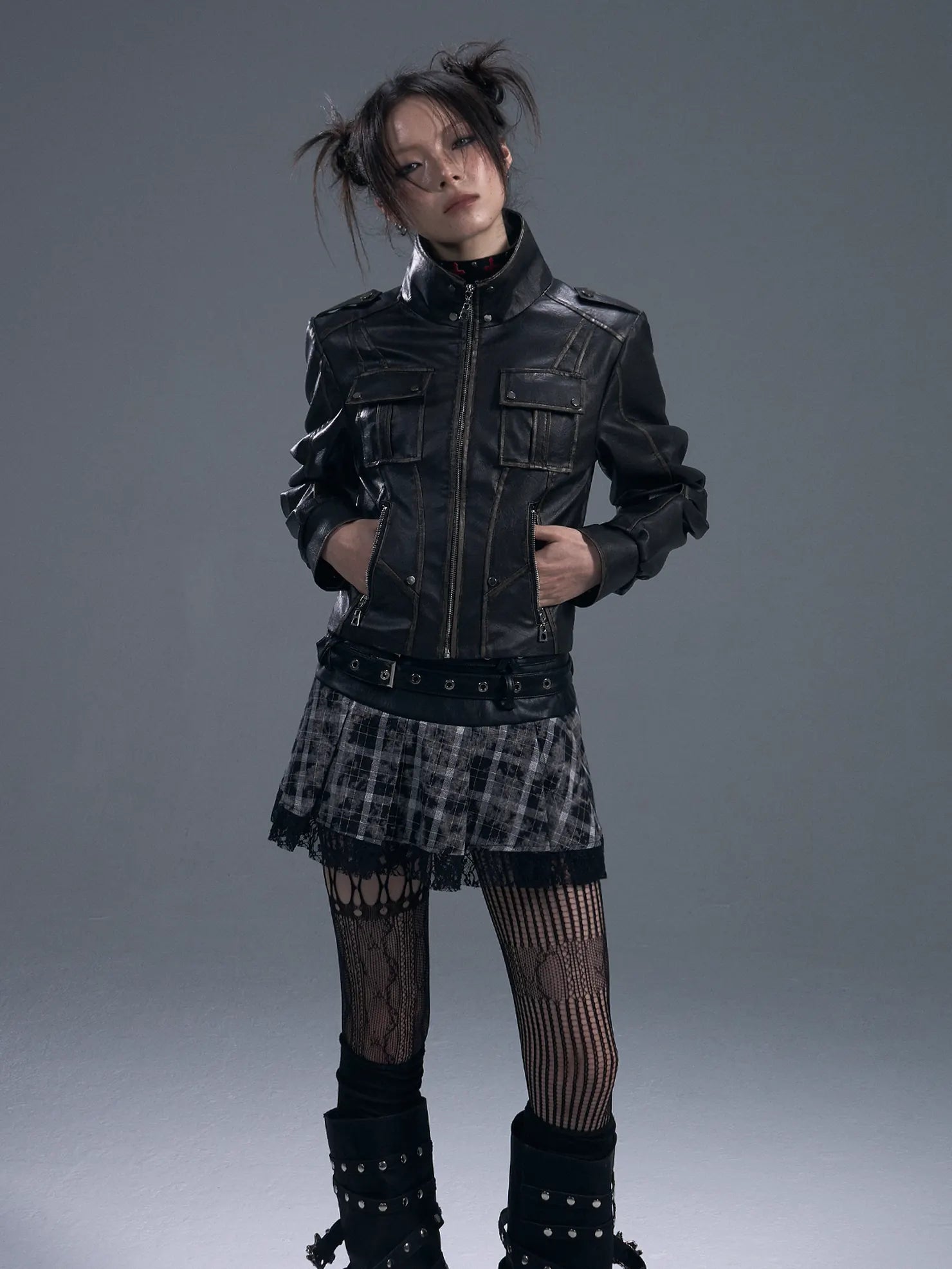 Frustration Garden Vintage Punk Two Tone Distressed Biker Jacket