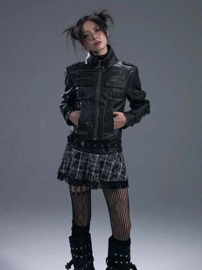 Frustration Garden Vintage Punk Two Tone Distressed Biker Jacket