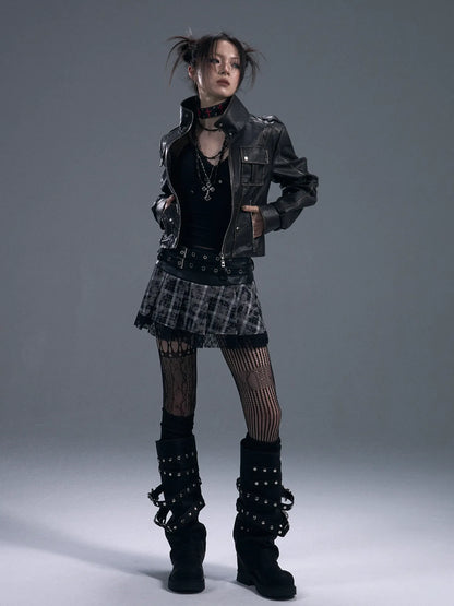 Frustration Garden Vintage Punk Two Tone Distressed Biker Jacket