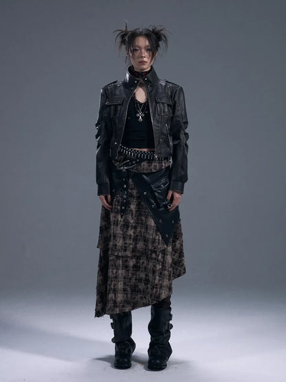 Frustration Garden Vintage Punk Two Tone Distressed Biker Jacket