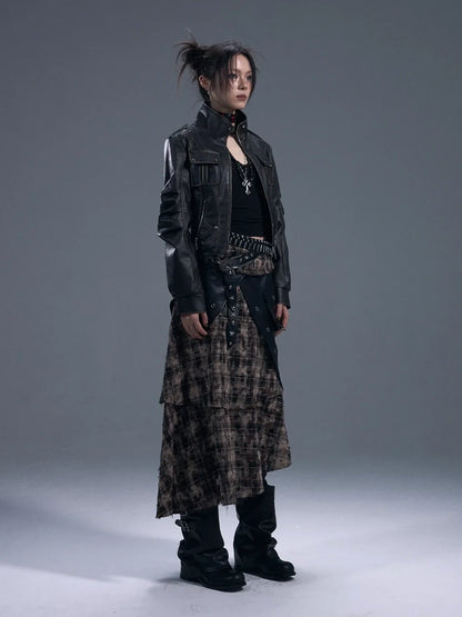 Frustration Garden Vintage Punk Two Tone Distressed Biker Jacket