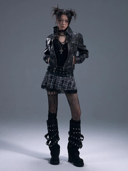 Frustration Garden Vintage Punk Two Tone Distressed Biker Jacket