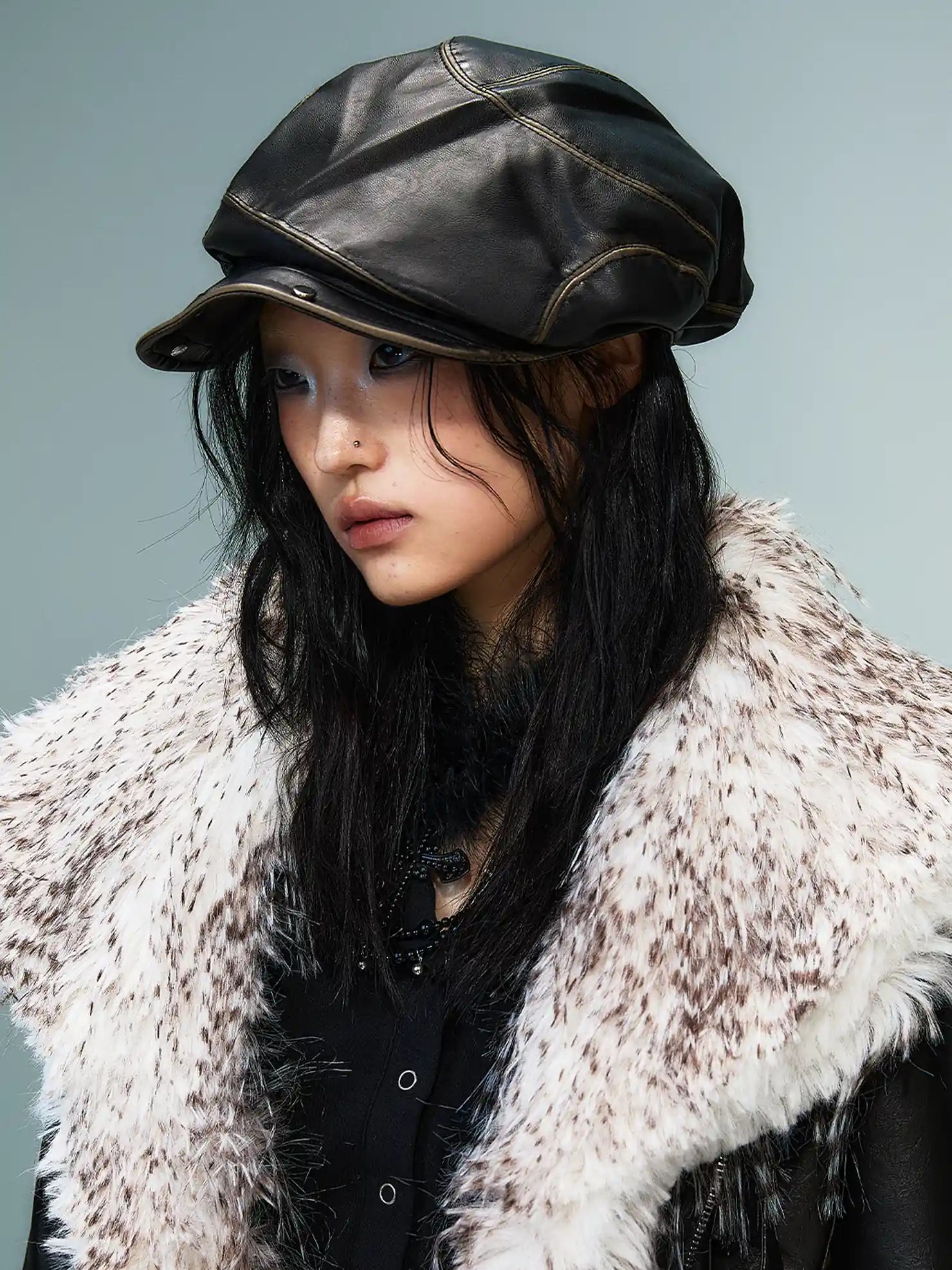 Frustration Garden Vintage Punk Two Tone Rivet Leather Cap