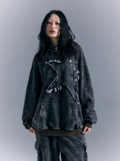 Vintage Punk Washed Star Hoodie