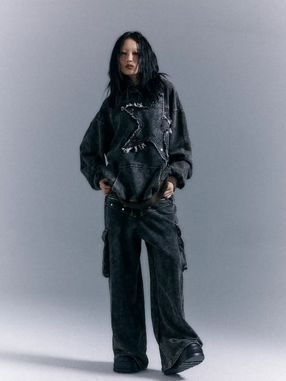 Vintage Punk Washed Star Hoodie