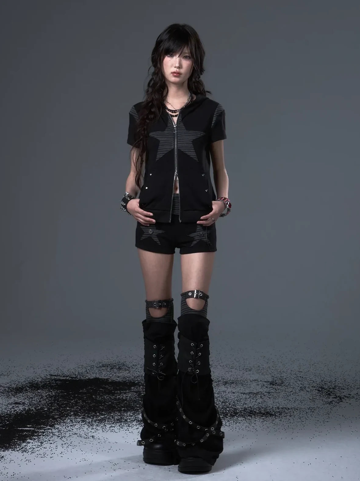 Frustration Garden Vintage Stripe Star Bunny Hooded Short Sleeve Top