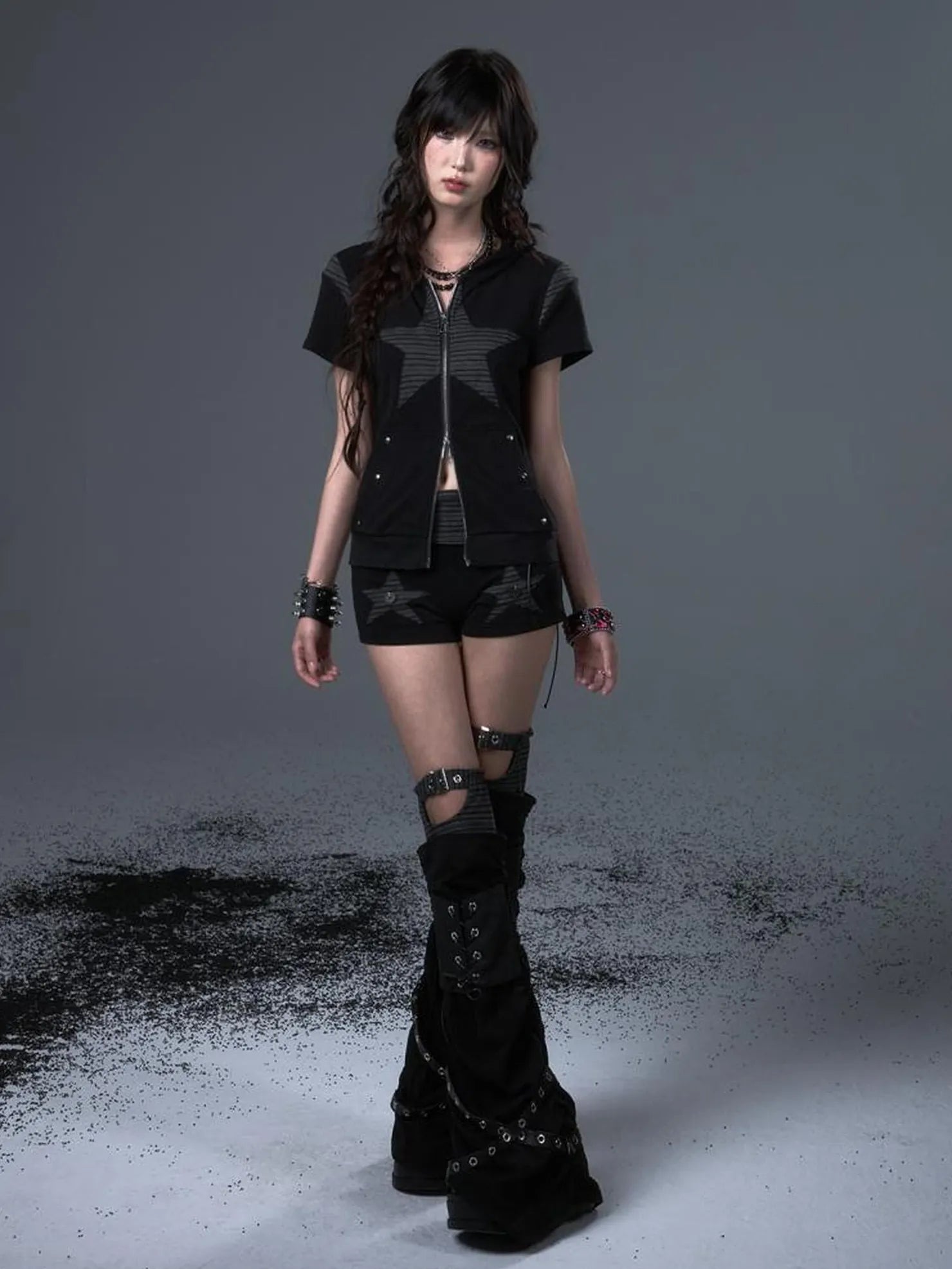 Frustration Garden Vintage Stripe Star Bunny Hooded Short Sleeve Top