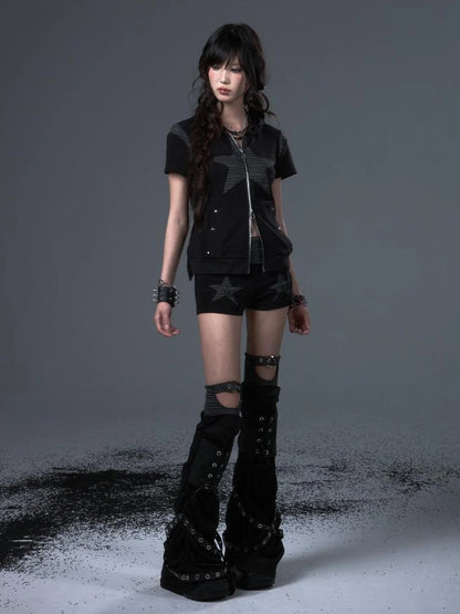 Frustration Garden Vintage Stripe Star Bunny Hooded Short Sleeve Top