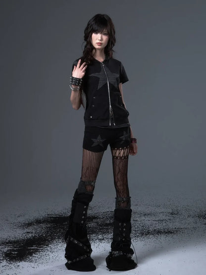 Frustration Garden Vintage Stripe Star Bunny Hooded Short Sleeve Top