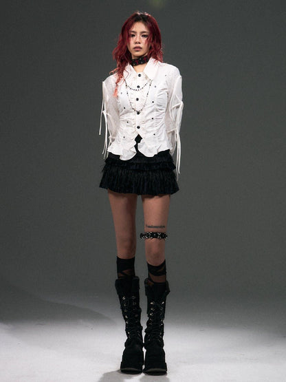 Frustration Garden Vintage Velvet Low Waist Lace Ruffle Button Lined Date Black Mini Skirt