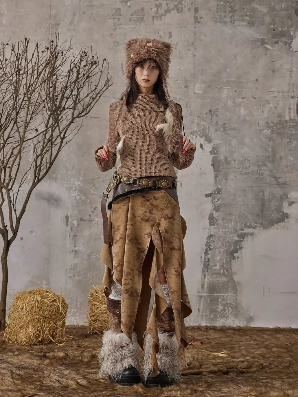 Frustration Garden Vintage Wanderer Asymmetrical Pu Leather Maxi Skirt