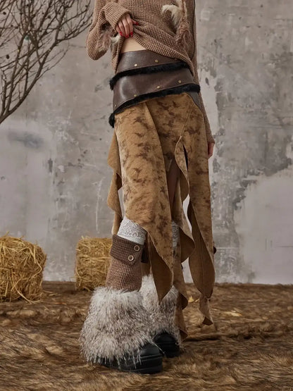 Frustration Garden Vintage Wanderer Asymmetrical Pu Leather Maxi Skirt