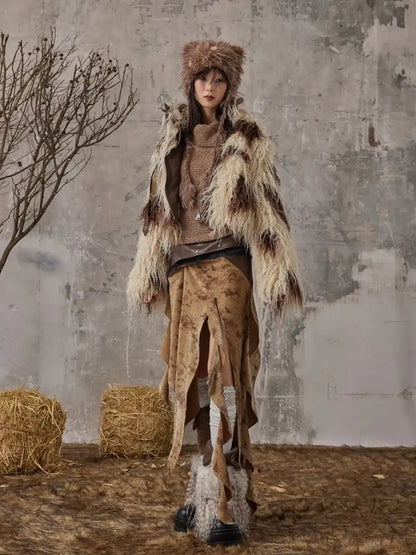 Frustration Garden Vintage Wanderer Asymmetrical Pu Leather Maxi Skirt