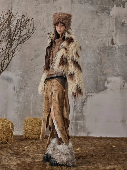 Frustration Garden Vintage Wanderer Asymmetrical Pu Leather Maxi Skirt