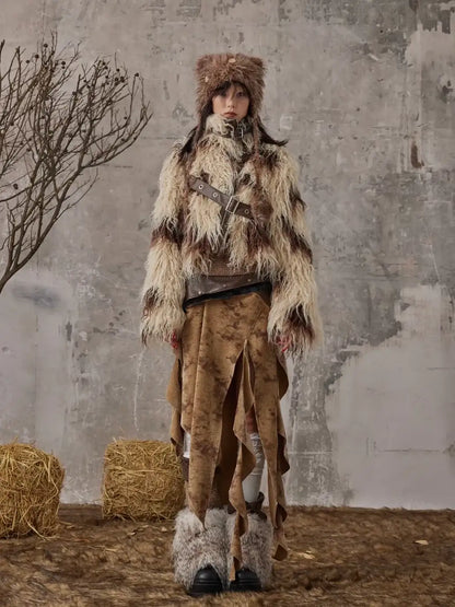 Frustration Garden Vintage Wanderer Asymmetrical Pu Leather Maxi Skirt