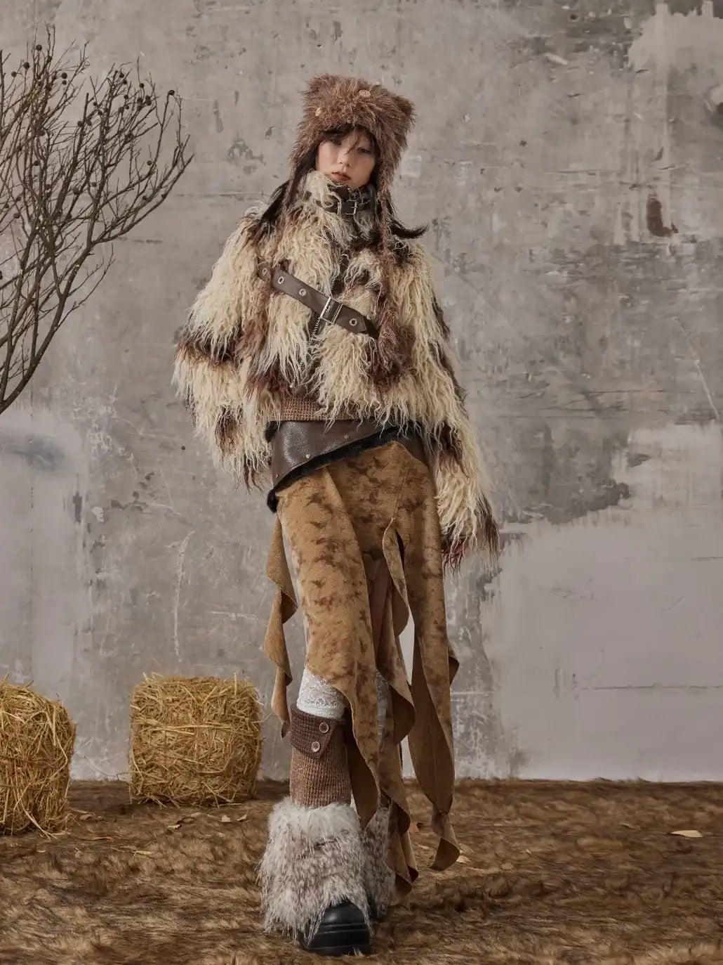 Frustration Garden Vintage Wanderer Asymmetrical Pu Leather Maxi Skirt