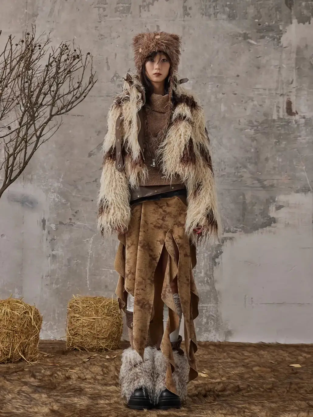 Frustration Garden Vintage Wanderer Asymmetrical Pu Leather Maxi Skirt