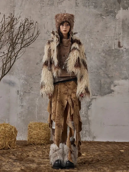 Frustration Garden Vintage Wanderer Asymmetrical Pu Leather Maxi Skirt