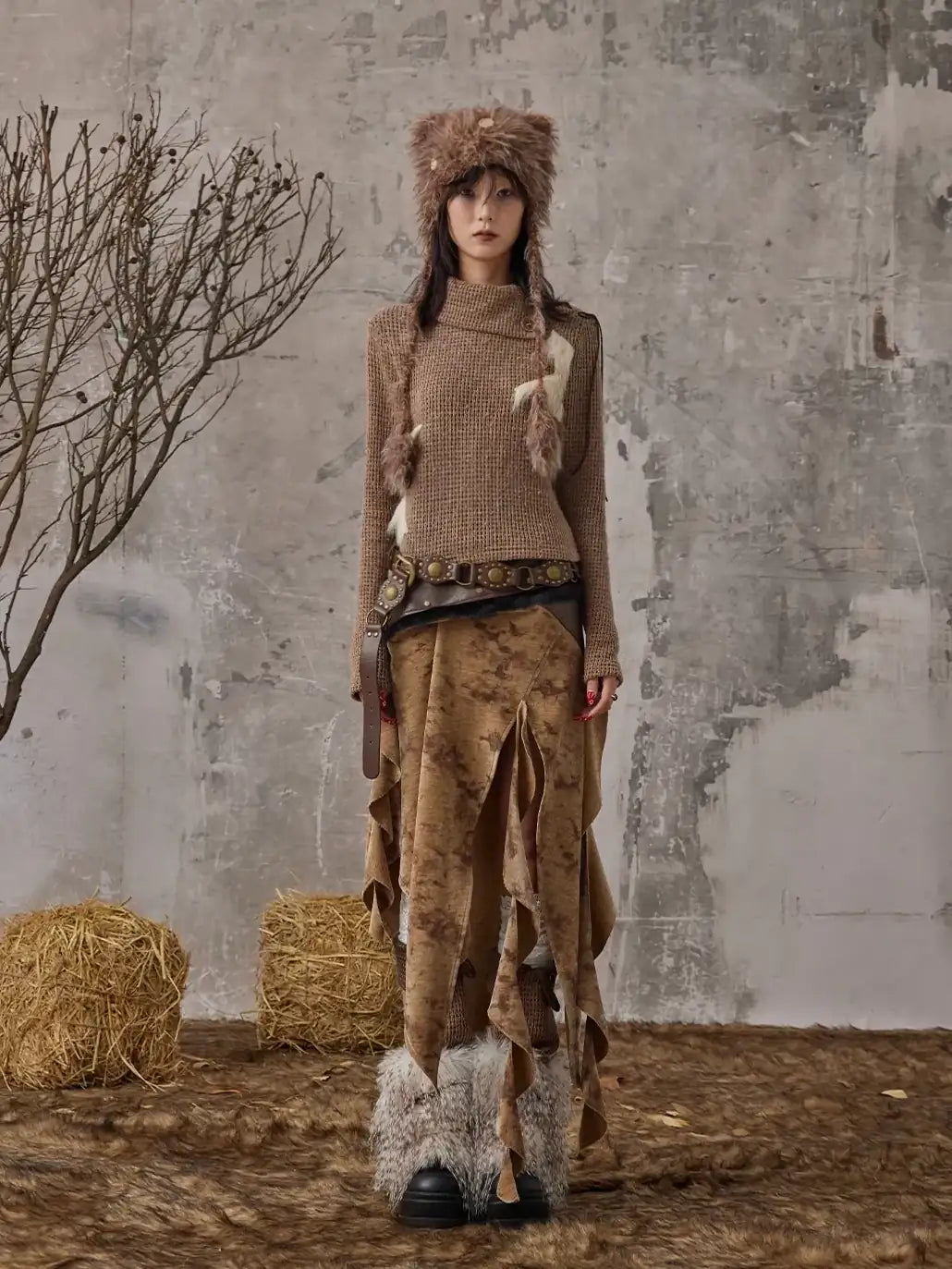 Frustration Garden Vintage Wanderer Asymmetrical Pu Leather Maxi Skirt