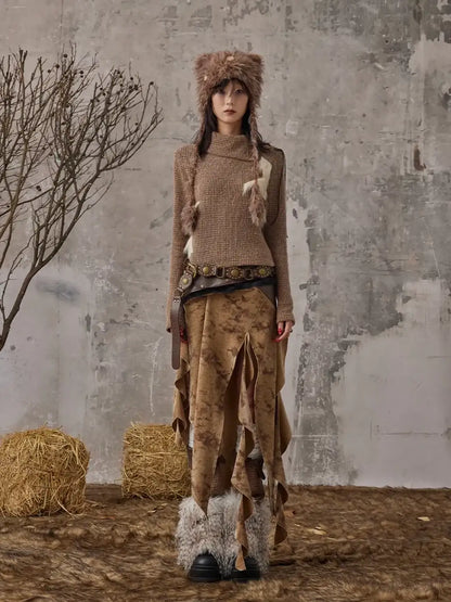 Frustration Garden Vintage Wanderer Asymmetrical Pu Leather Maxi Skirt