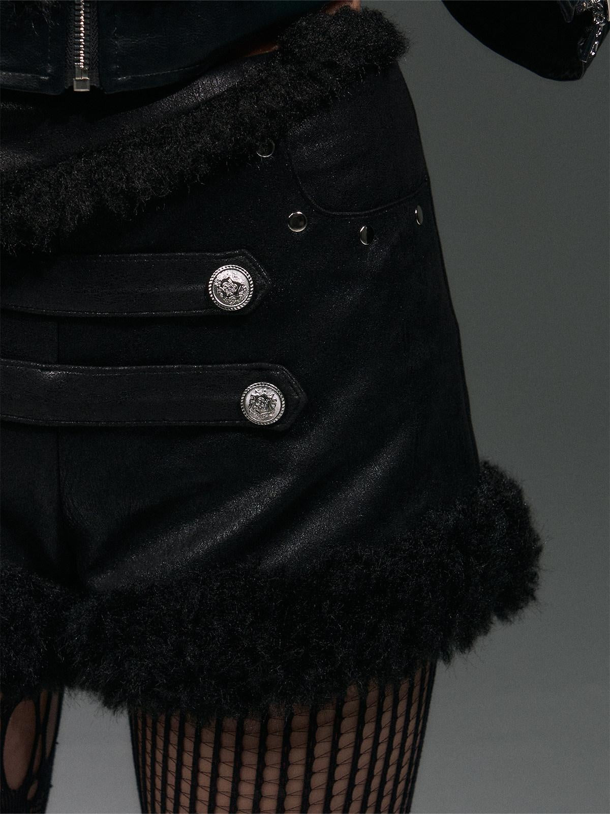 Frustration Garden Warm Pu Patchwork Vintage Low Waist Slim Fit Women Black Zipper Shorts