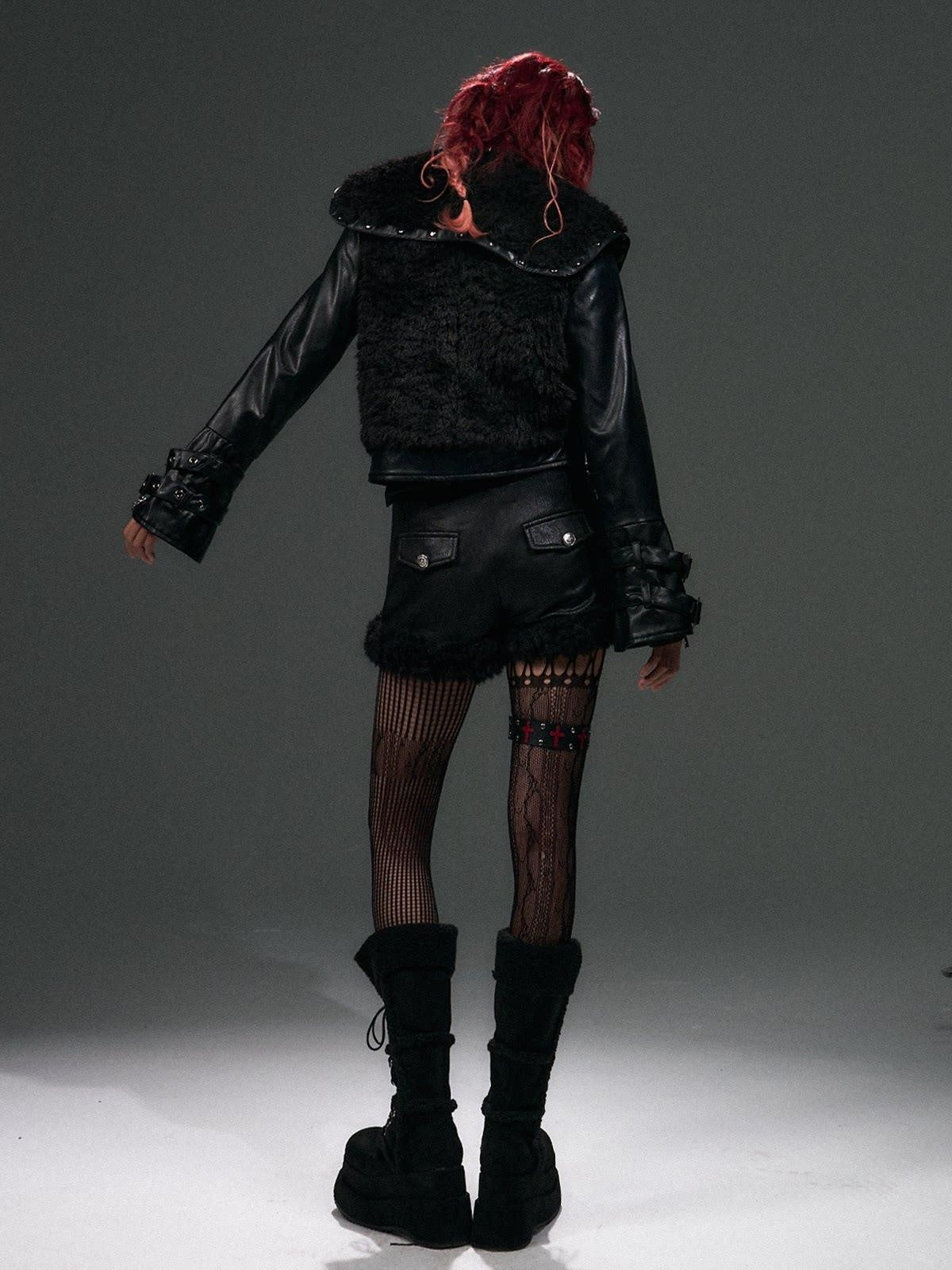 Frustration Garden Warm Pu Patchwork Vintage Low Waist Slim Fit Women Black Zipper Shorts