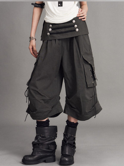 Frustration Garden Washed Distressed Palace Punk Low Waist Wide Leg Cargo Tie Women&