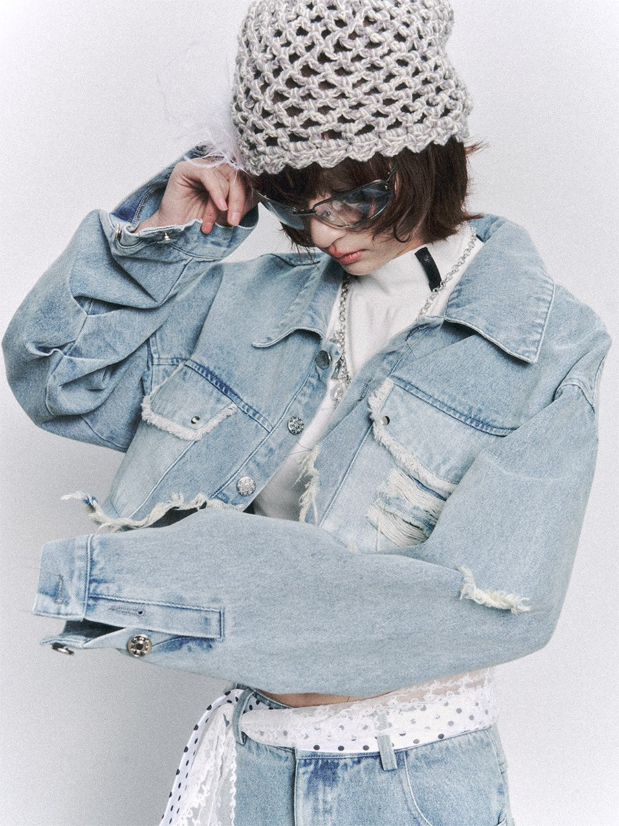 Frustration Garden Washed Frayed Distressed Asymmetric Pocket Women&