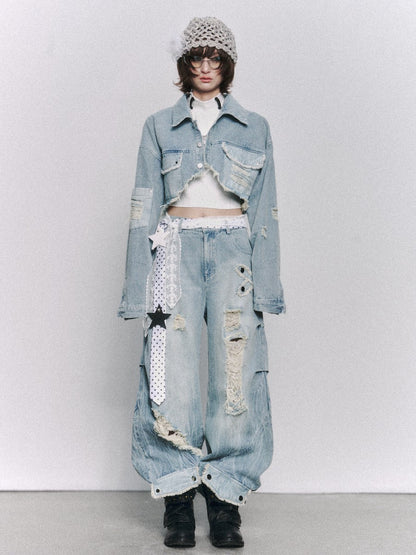 Frustration Garden Washed Frayed Distressed Asymmetric Pocket Women&