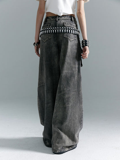 Frustration Garden Washed Punk Distressed Ripped Tie Low Waist Women&