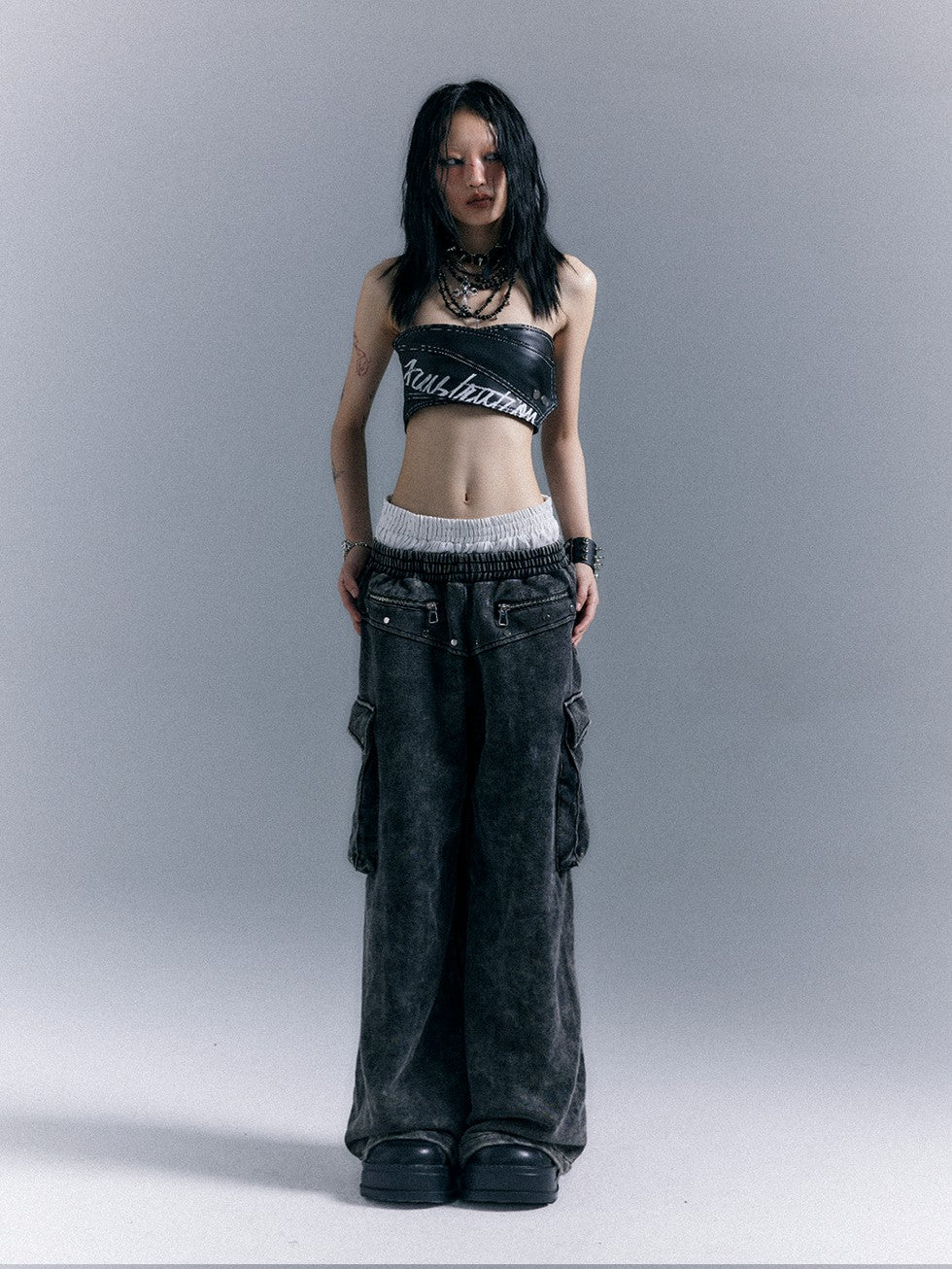 Frustration Garden Washed Street Punk 3d Pockets Double Waist Women&