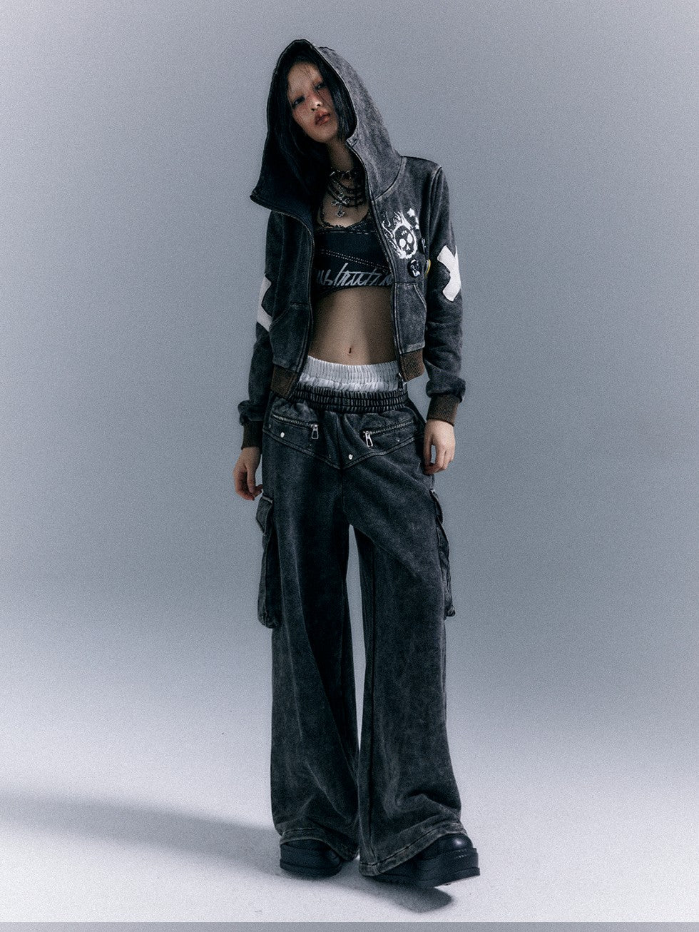 Frustration Garden Washed Street Punk 3d Pockets Double Waist Women&