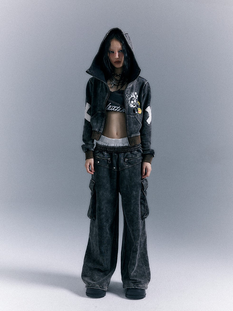 Frustration Garden Washed Street Punk 3d Pockets Double Waist Women&