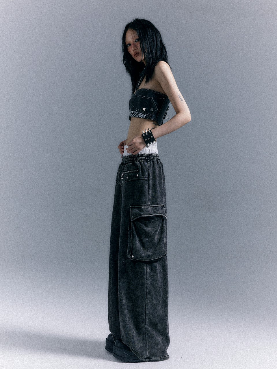 Frustration Garden Washed Street Punk 3d Pockets Double Waist Women&
