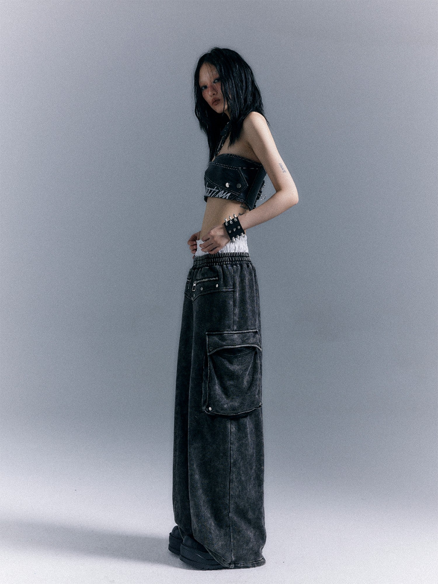 Frustration Garden Washed Street Punk 3d Pockets Double Waist Women&