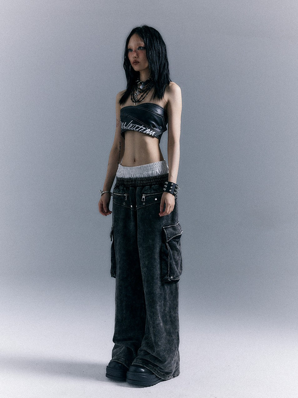 Frustration Garden Washed Street Punk 3d Pockets Double Waist Women&