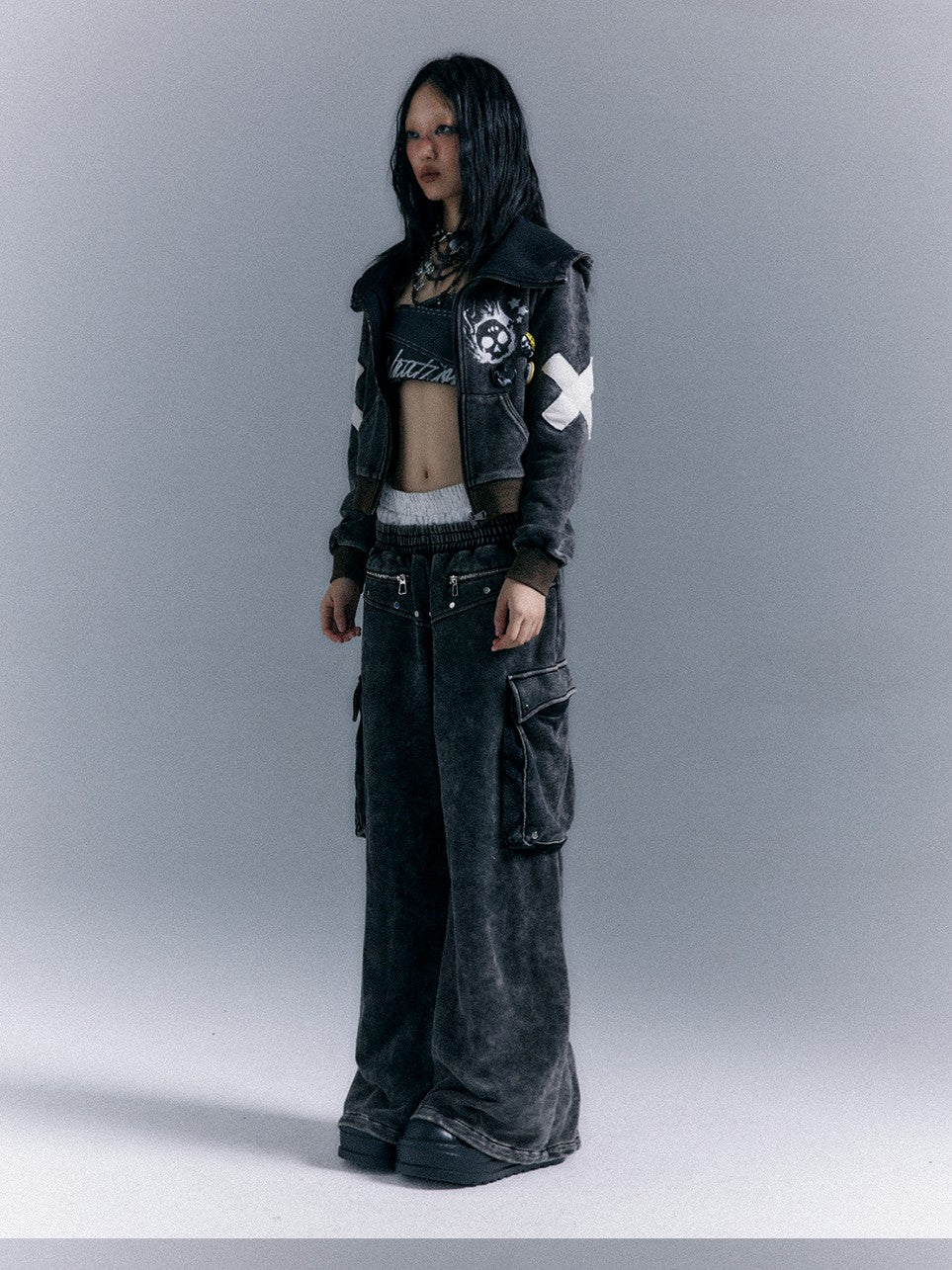 Frustration Garden Washed Street Punk 3d Pockets Double Waist Women&