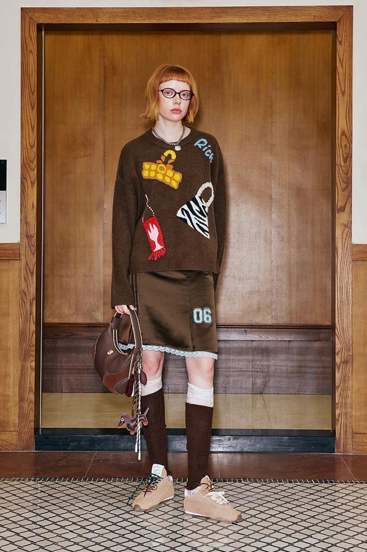 DIDDI MODA Fun Colorful Bag Embroidered Knit Sweater