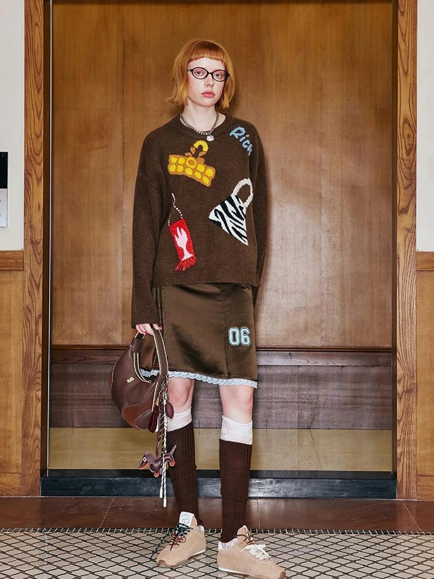 Fun Colorful Bag Embroidered Knit Sweater